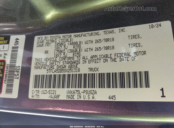 5TFLA5DB5SX251318 2025 TOYOTA TUNDRA Серый Вид подкапотного пространства