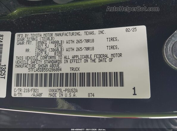5TFLA5DB5SX286084 2025 TOYOTA TUNDRA Black Widok komory silnika