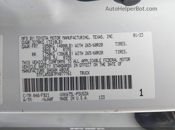 5TFLA5DB7PX077761 2023 TOYOTA TUNDRA White Вид підкапотного простору