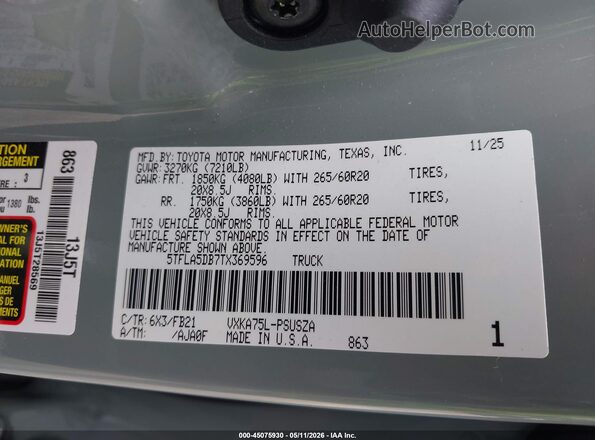 5TFLA5DB7TX369596 2026 TOYOTA TUNDRA Серый Вид подкапотного пространства