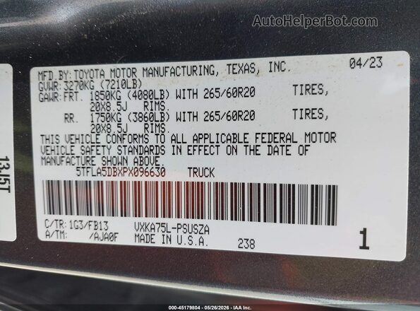 5TFLA5DBXPX096630 2023 TOYOTA TUNDRA Gray Widok komory silnika