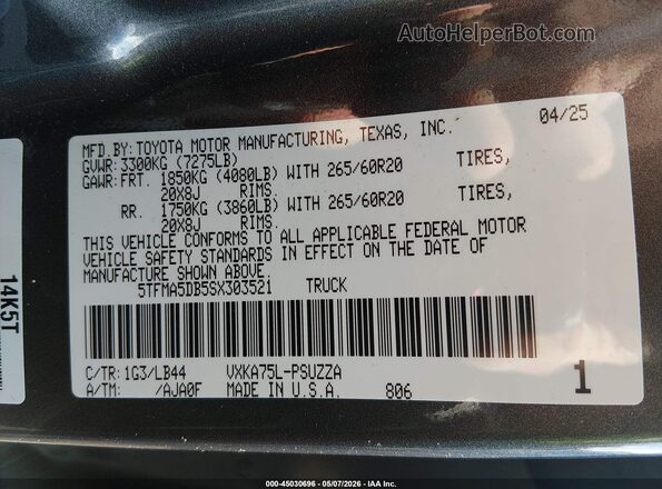 5TFMA5DB5SX303521 2025 TOYOTA TUNDRA Gray 
