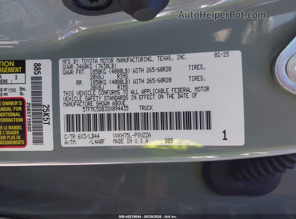 5TFMC5DB3SX094435 2025 TOYOTA TUNDRA HYBRID Green ძრავის განყოფილების ხედი