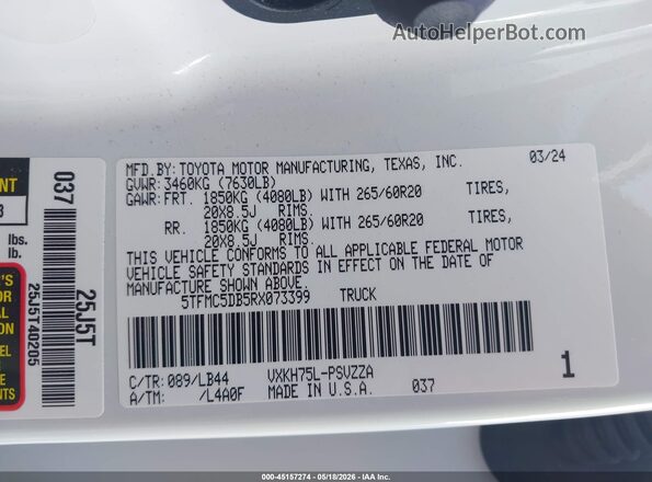 5TFMC5DB5RX073399 2024 TOYOTA TUNDRA HYBRID Белый Вид подкапотного пространства