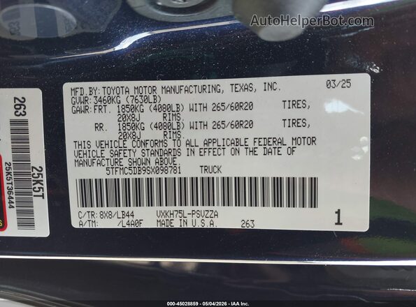 5TFMC5DB9SX098781 2025 TOYOTA TUNDRA HYBRID Black ძრავის განყოფილების ხედი