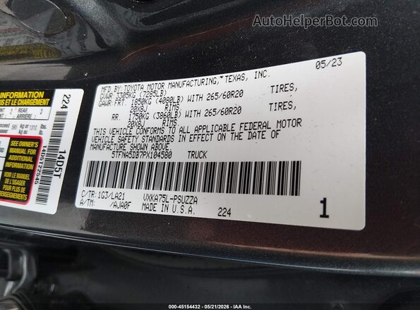 5TFNA5DB7PX104580 2023 TOYOTA TUNDRA Gray Vista del compartimento del motor