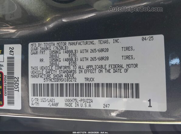 5TFNC5DB9SX103272 2025 TOYOTA TUNDRA HYBRID Gray Widok komory silnika