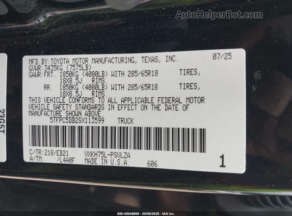 5TFPC5DB2SX113599 2025 TOYOTA TUNDRA HYBRID Black ძრავის განყოფილების ხედი