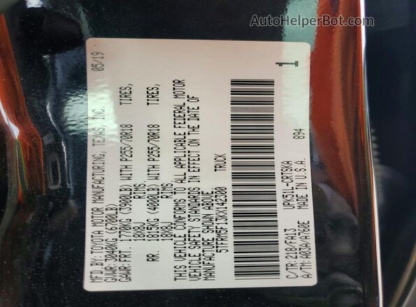 5TFRM5F13KX142300 2019 TOYOTA TUNDRA Black VIN კოდის სტიკერის ხედი