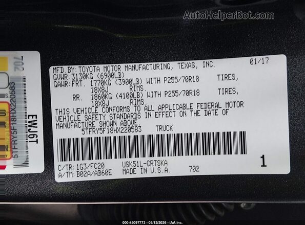 5TFRY5F18HX220583 2017 TOYOTA TUNDRA Gray Engine compartment view