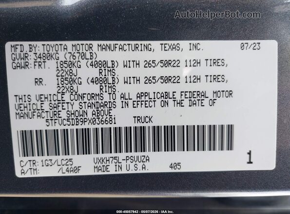 5TFVC5DB9PX036681 2023 TOYOTA TUNDRA HYBRID Gray Engine compartment view