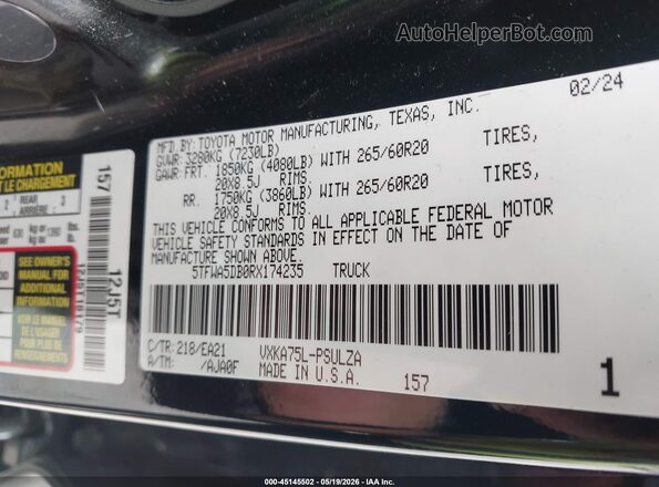 5TFWA5DB0RX174235 2024 TOYOTA TUNDRA Black Vista del compartimento del motor