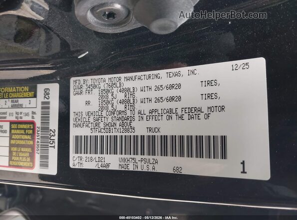 5TFWC5DB1TX128835 2026 TOYOTA LIMITED Black Vista del compartimento del motor