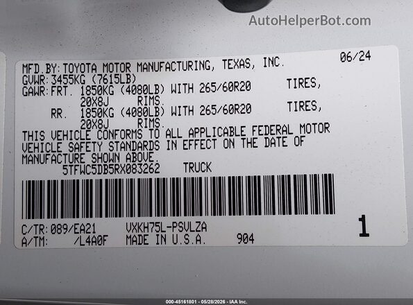 5TFWC5DB5RX083262 2024 TOYOTA TUNDRA HYBRID White Vista del compartimento del motor
