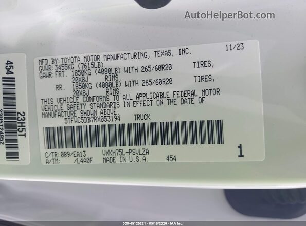 5TFWC5DB7RX053194 2024 TOYOTA TUNDRA HYBRID White Շարժիչի բաժամունքի տեսք