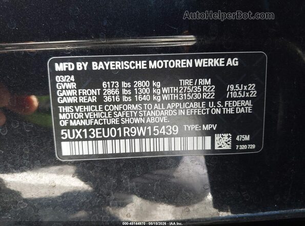 5UX13EU01R9W15439 2024 BMW X5 Black Engine compartment view