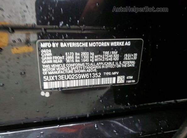 5UX13EU02S9W61352 2025 BMW X5 Черный Вид наклейки с VIN-кодом