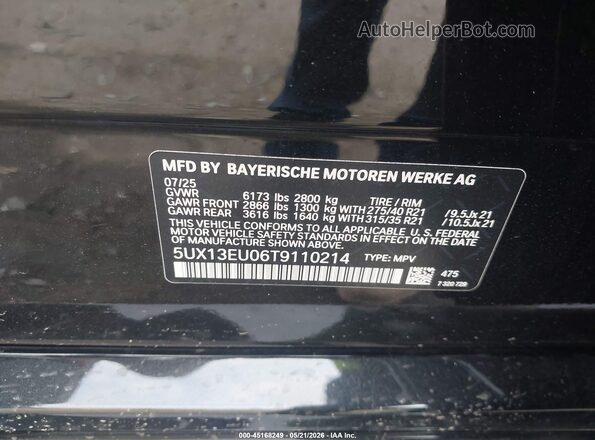 5UX13EU06T9110214 2026 BMW X5 Black 