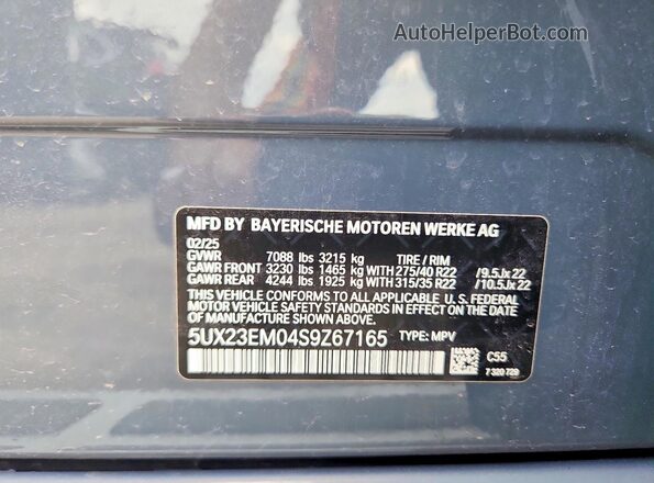5UX23EM04S9Z67165 2025 BMW X7 Blue VIN sticker view