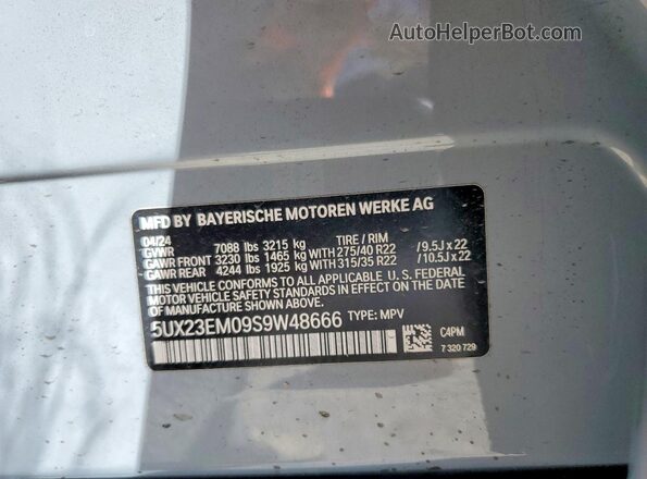 5UX23EM09S9W48666 2025 BMW X7 Серый Панорамный вид салона 360°