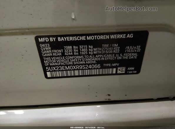 5UX23EM0XR9S24066 2024 BMW X7 Белый Вид подкапотного пространства