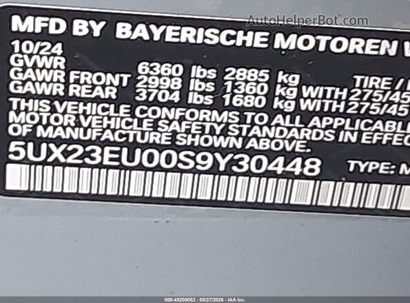 5UX23EU00S9Y30448 2025 BMW X5 Gray Widok komory silnika