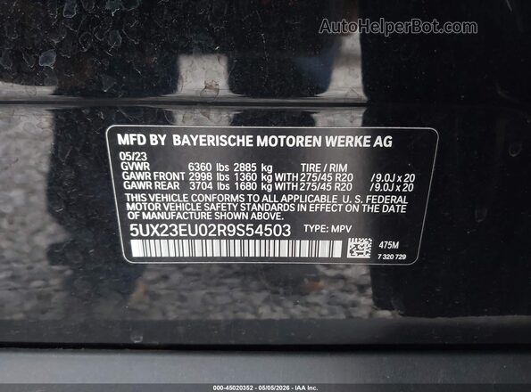5UX23EU02R9S54503 2024 BMW X5 Black Вид підкапотного простору