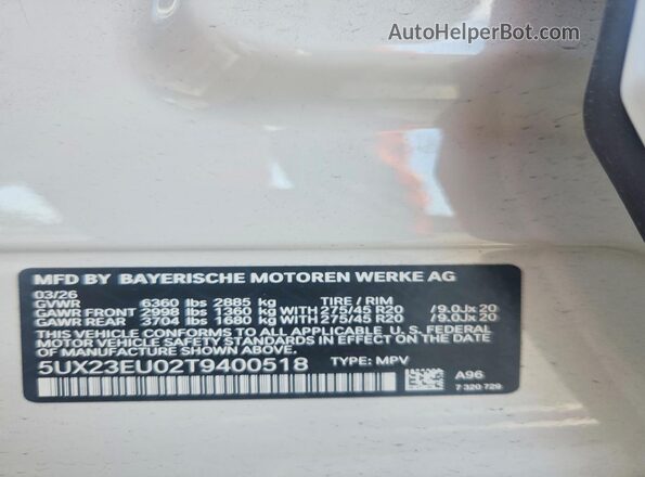 5UX23EU02T9400518 2026 BMW X5 White 