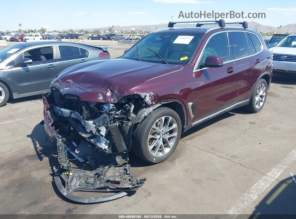 5UX23EU05R9V11802 2024 BMW X5 Burgundy წინა მარცხენა ხედი სამი მეოთხედიდან