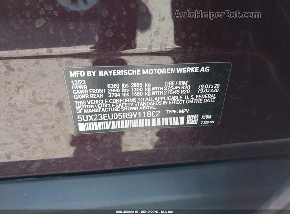 5UX23EU05R9V11802 2024 BMW X5 Burgundy ძრავის განყოფილების ხედი