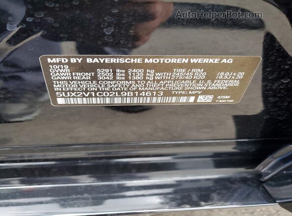 5UX2V1C02L9B14613 2020 BMW X4 Black VIN sticker view
