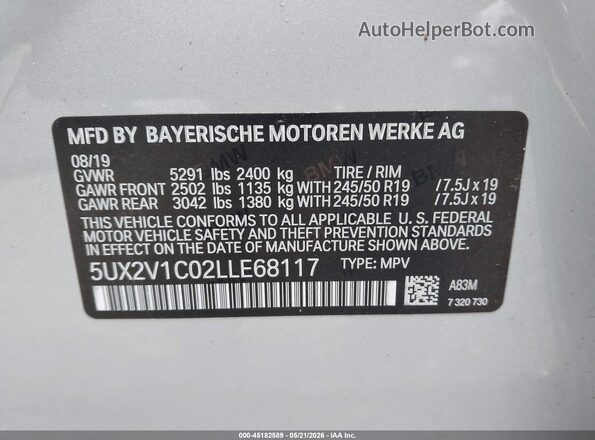 5UX2V1C02LLE68117 2020 BMW X4 Silver Շարժիչի բաժամունքի տեսք