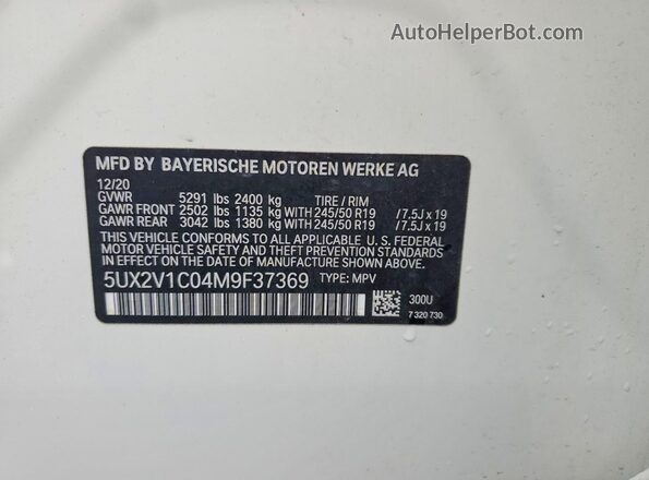 5UX2V1C04M9F37369 2021 BMW X4 White 