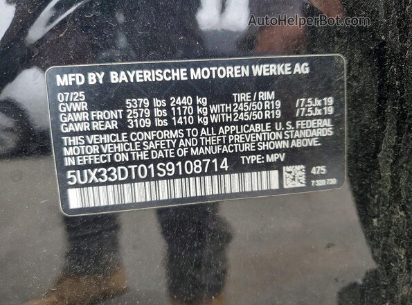 5UX33DT01S9108714 2025 BMW X4 Black Вид наклейки з VIN-кодом
