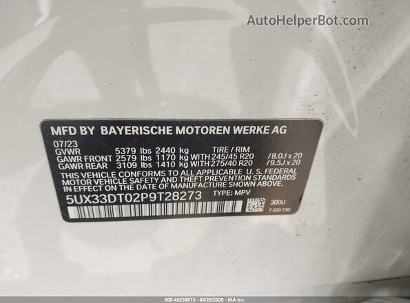 5UX33DT02P9T28273 2023 BMW X4 White Engine compartment view