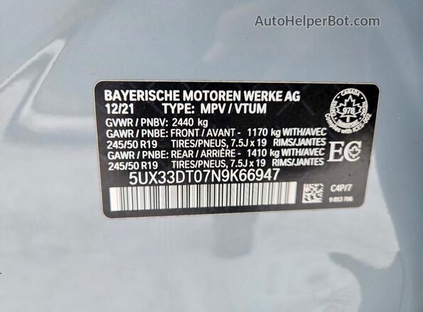 5UX33DT07N9K66947 2022 BMW X4 Серый Панорамный вид салона 360°