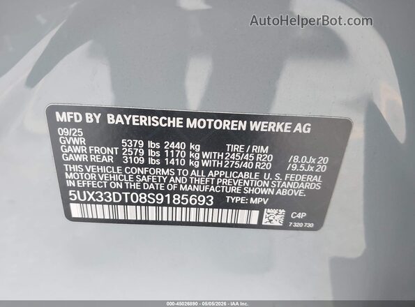 5UX33DT08S9185693 2025 BMW X4 Серый 