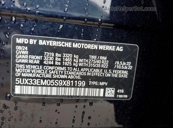 5UX33EM05S9X81199 2025 BMW X7 Black 