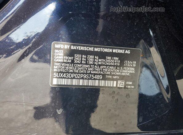 5UX43DP02P9S75489 2023 BMW X3 Black 