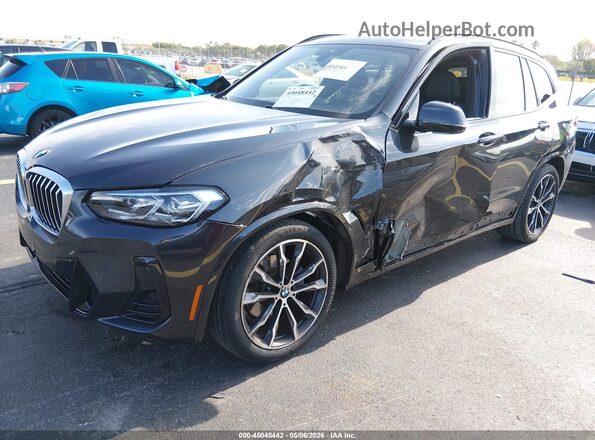 5UX43DP07N9K37334 2022 BMW X3 Gray Առջևի ձախ երեք քառորդ տեսարան
