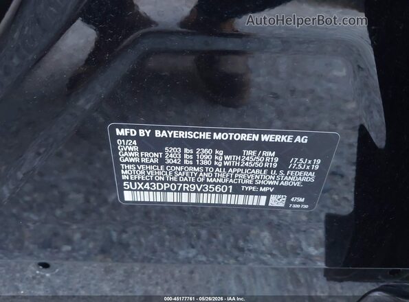 5UX43DP07R9V35601 2024 BMW X3 Black Շարժիչի բաժամունքի տեսք