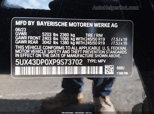 5UX43DP0XP9S73702 2023 BMW X3 Черный Вид подкапотного пространства