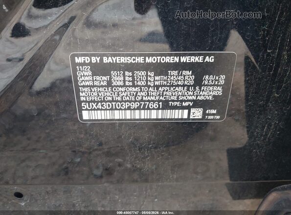 5UX43DT03P9P77661 2023 BMW X4 Black Vista del compartimento del motor