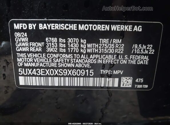 5UX43EX0XS9X60915 2025 BMW X6 Black Widok komory silnika