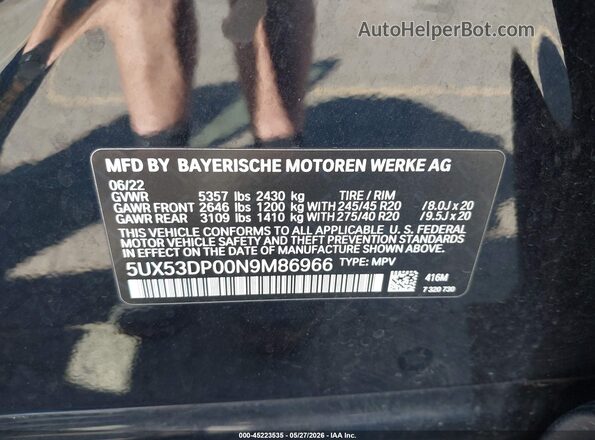 5UX53DP00N9M86966 2022 BMW X3 Blue Вид підкапотного простору