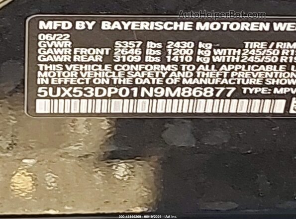 5UX53DP01N9M86877 2022 BMW X3 Black ძრავის განყოფილების ხედი