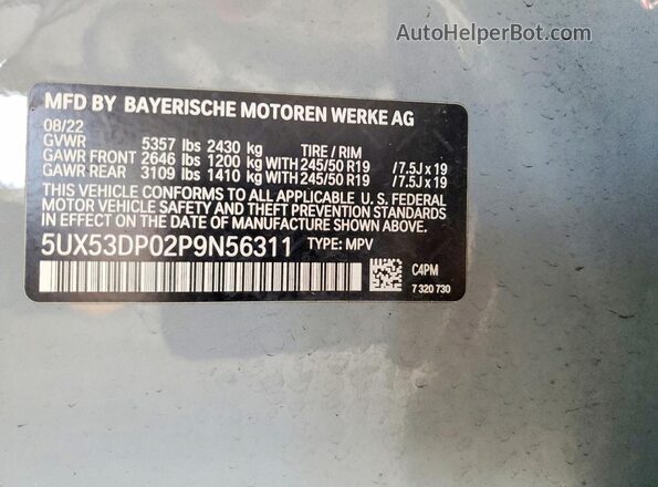 5UX53DP02P9N56311 2023 BMW X3 Silver 