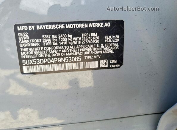 5UX53DP04P9N53085 2023 BMW X3 Gray 