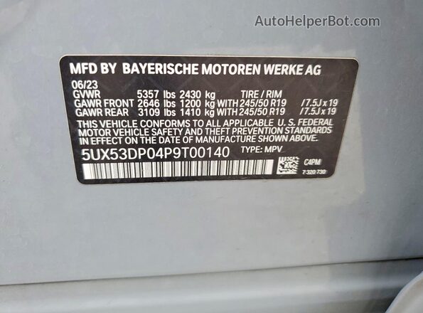 5UX53DP04P9T00140 2023 BMW X3 Gray 