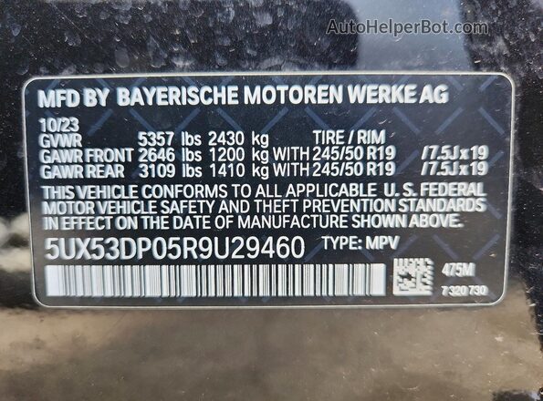5UX53DP05R9U29460 2024 BMW X3 Black Widok wnętrza 360 stopni